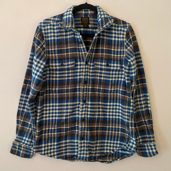 Filson Men's size Small Blue White 100% Cotton Flannel Plaid Button Up Shirt - Picture 1 of 8